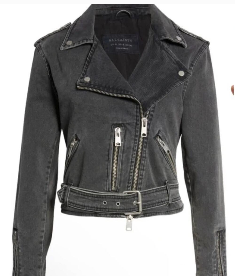 Allsaints Denim Moto Jacket Zip Cotton Washed Black 2